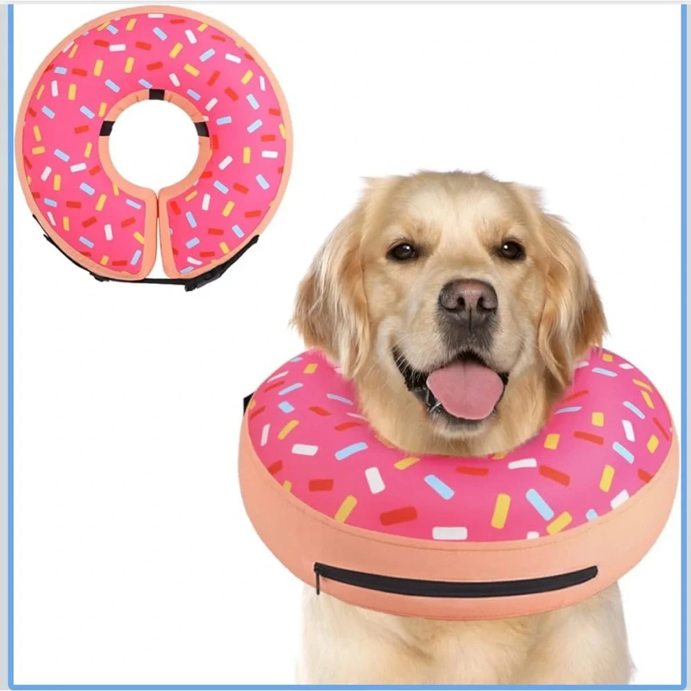 Inflatable Dog Cone Collar Pink Sprinkle Alternative After Surgery Doggie Size L